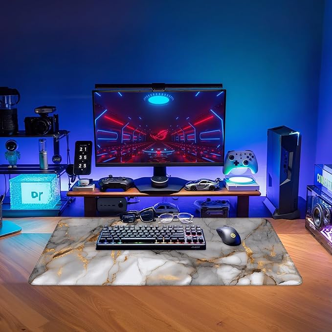 Marble Stripes Extended Gaming Mouse Pad 31.5x11.8inches Large Desk Mat Anti-Slip Rubber Base & Durable Stitched Edges for Gamers Smooth Mouse Writing Surface for Desk Office/Home