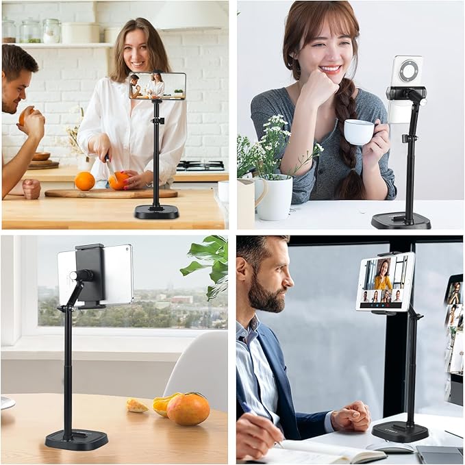 UTEBIT Adjustable Phone Stand for Desk, 11.8''-17.7''Height Adjustable Phone Holder for Desk Recording, Retractable Cell Phone Tablet Stand Holder for 5.5''-9.5''Screen iPhone 17 16 15 Pro Max Android