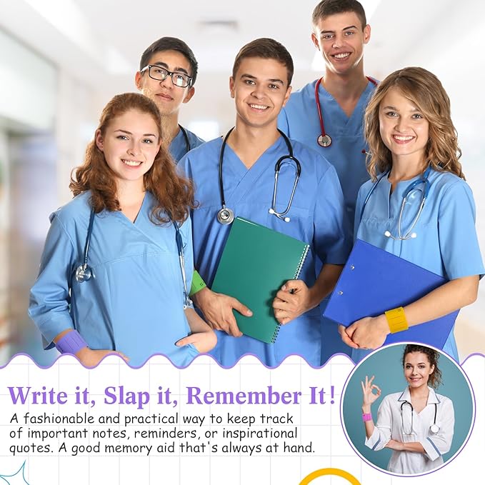 6 Pcs Nurse Silicone Bracelet to Do List Slap Silicone Reminder Bracelet Reusable Wearable Wrist Waterproof for Work Wrist Strap(Bright Color,Classic Style)