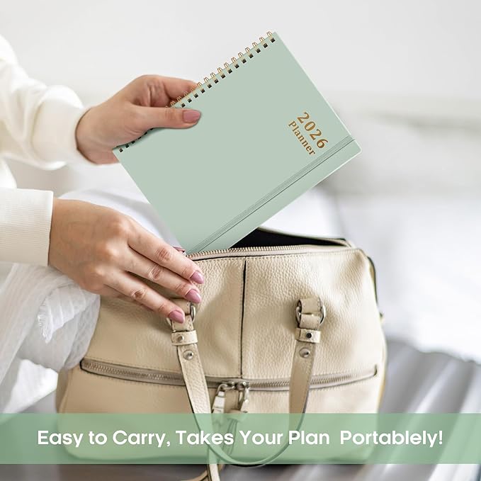 2026 Planner, Weekly and Monthly Calendar Planner, January 2026 - December 2026, Hardcover 2026 Calendar Book with Tabs For Women & Men, Inner Pocket, Spiral Bound, Perfect for Office Home School Supplies - A5 (6.3" x 8.5"), Mint