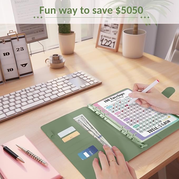 Sooez 100 Envelopes Money Saving Challenge, Savings Challenges Book with Envelopes, Flexible Saving $5050, $2600, $300, Savings Binder with 100 Pocket Pre-Number & Reusable Laminated Tracker