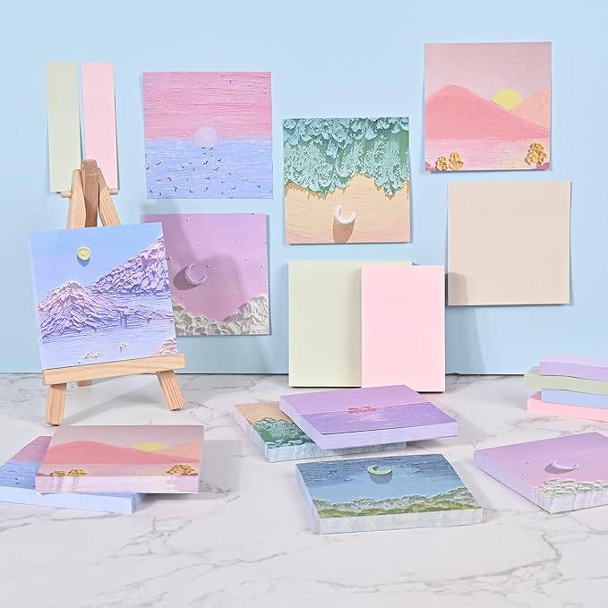 BAYTORY 6 Pads Soft Pastel Sticky Notes, Memo Sticky Note, Colorful Self-Stick Note Easy to Post for Office School Home Study (3x3 & 3x2 & 3x0.7 Inch)