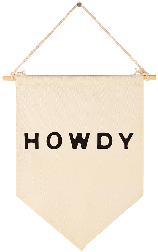 Howdy Canvas Pennant,Howdy Banner-Western Themed Wall Art Decor,Texas Wall Poster Decor,Cowboy Hanging Flag,Southern Charm-Canvas Sign Art Gift