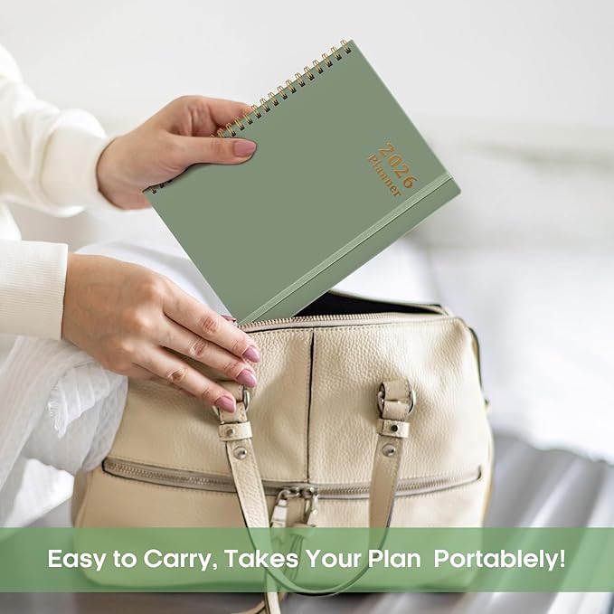2026 Planner, Weekly and Monthly Calendar Planner, January 2026 - December 2026, Hardcover 2026 Calendar Book with Tabs For Women & Men, Inner Pocket, Spiral Bound, Perfect for Office Home School Supplies - A5 (6.3" x 8.5"), Green