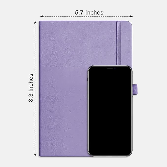 RETTACY Dotted Journal Notebook, 192 Pages, A5 Medium Size (5.7'' x 8.3''), Leather Hardcover, 100 GSM Thick Paper, for Bullet Journaling, Planning, Tracking (Purple)