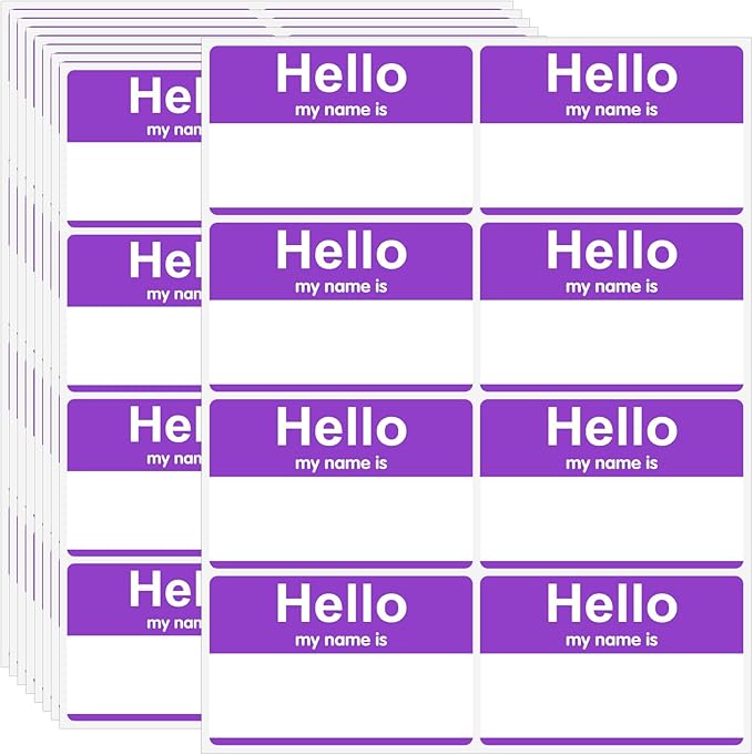200 Pcs Name Tags,Hello My Name is Stickers,Purple Name Tag Stickers, Adhesive Name Label for Office,Meeting,School,Teachers and Mailing(3.5" x 2.25")
