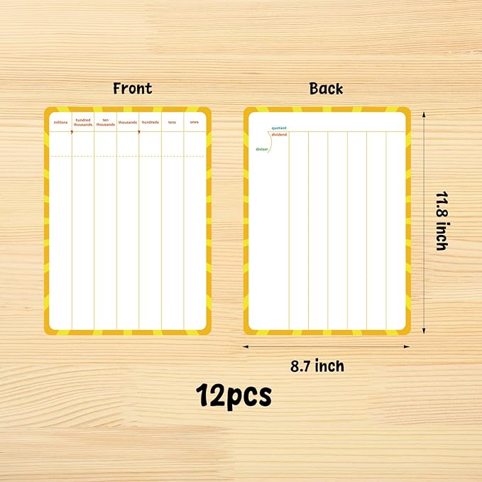 12 Pack Math Manipulatives Whiteboards 9x12inch Long Division Dry Erase Board Double Sided Multi-Digit Computation Math Learning Practice Lapboard Educational Tool for Classroom School Kid Student