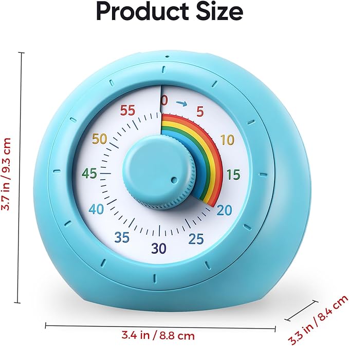 Visual Timer for Kids, 60-Minute Silent Countdown for Classroom, Home, Office, Kitchen, Rainbow Pattern Desk Timer, Time Management Tools with Silent Operation, Pomodoro Timer