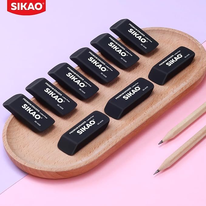 Black Erasers, 6 Pack Pencil Erasers for Kids – Latex-Free & Smudge-Free Beveled Rubber Erasers for School Supplies, Classroom, Office & Homework