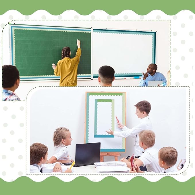 6 Rolls 206.69ft Boho Bulletin Board Decorations, Bulletin Board Borders Roll for Classroom, Scalloped Trim Green Borders for Back to School Theme Classroom Office Decor Supplies (Green)