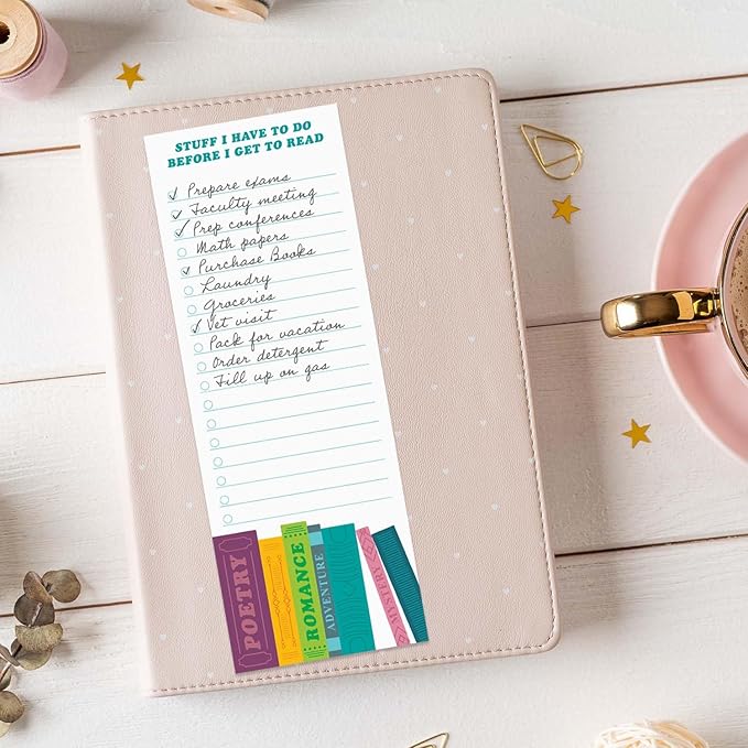 Book Lover Sticky Note Checklist Assortment/Set of 3 Colorful to Do Note Pads / 3" x 8" Bookworm Task Trackers / 50 Sheets Per Pad/Made in USA
