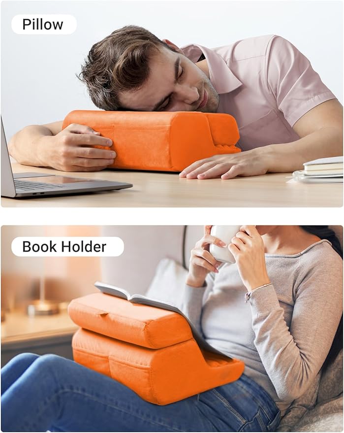 UGREEN Tablet Pillow Stand for Lap Soft Holder Bed with 3 Viewing Angles Adjustable Home Office Accessories Compatible with iPad Pro 13 12 11 10.5 Air Mini 5 4 3 2 Phone 16 15 14 E-Reader Orange
