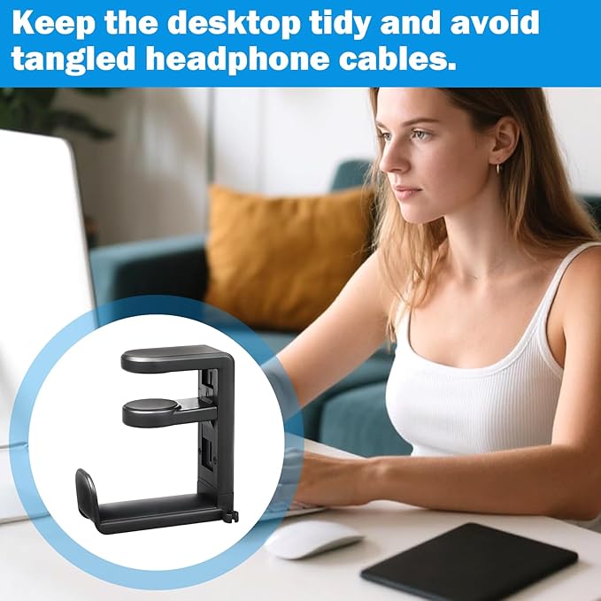 Rotating Headphone Stand,Headphone Holder Desk,Pc Gaming Headset Holder,Adjustable Clamp-On Under Hanger,360 Degree Adjustable Rotation