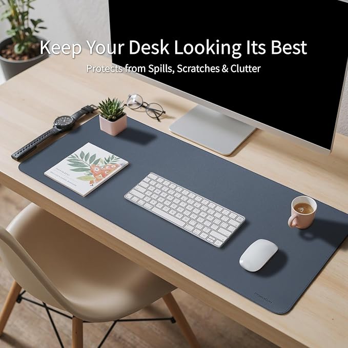 Oversized Non-Slip Desk Pad Protector with Premium Gift Box – Vegan Leather Waterproof Laptop Mat for Keyboard & Mouse, Grips Desk Firmly – Large Office Pad– Dusk Navy
