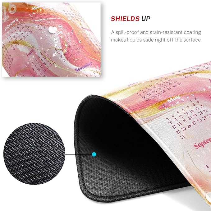 2026 Calendar Desk Pad Mat with Stitched Edges and Non-Slip Rubber Base, Premium-Textured Mouse Pad for Laptop, Computer & PC, Gaming & Working, Waterproof Mousepad