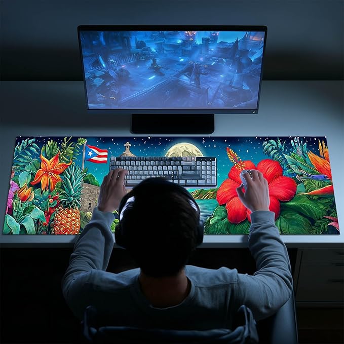 Large Mouse Pad Gaming Mousepad 31.5 x 11.8 Inch Keyboard Desktop Mat Diatomite XL Mouse Pad for Home and Office Desk Accessories with Tropical Coast Moonlight Floral Artwork