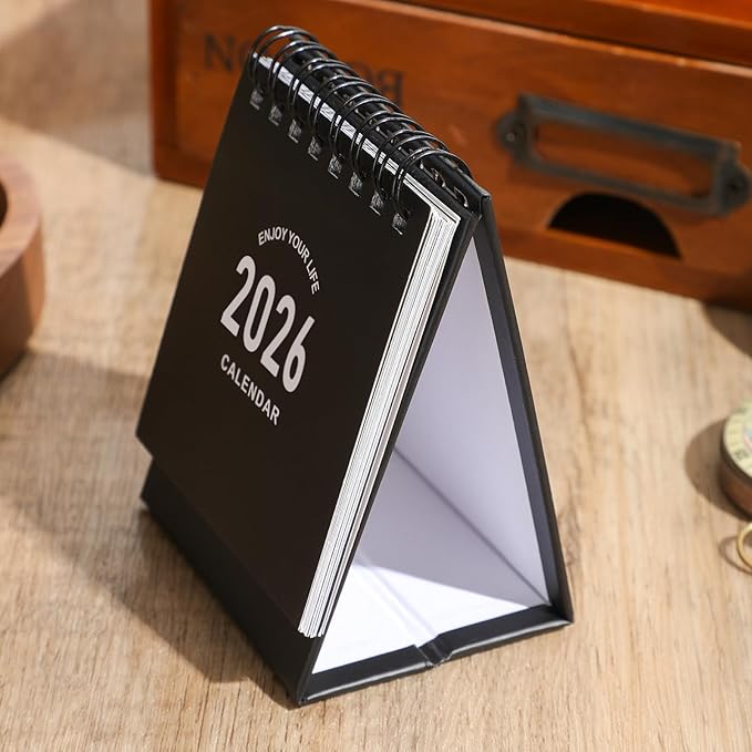 Mini Desk Calendar 2026 - Use January 2026 to June 2027, Small Standing Desk Calendars with Stickers for Home Office School, 250gsm Thick Paper (Mini Black)