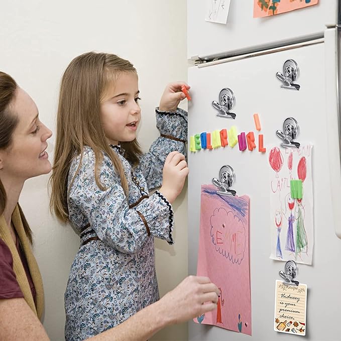 8 Pack Fridge Magnets Refrigerator Magnets Magnetic Clips Perfect for Refrigerator Whiteboard Magnets Photo Displays Home School Use Heavy Duty Magnetic Clips (Silver)