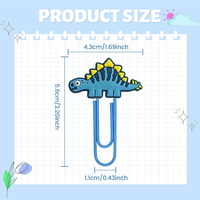 Cute Paper Clips, 30Pcs Cute Dinosaur Bookmark Paperclips Bulk Metal Fun Animal Planner Clip Charm Clamp Desk Accessories Stationery Colorful Office Supplies gifts for Student Teacher Party Decorative