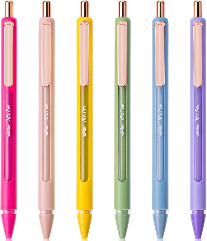 Mr. Pen- Retractable Gel Pens, 6 Pack, Black Ink Gel Pens Fine Point 0.5mm, Vibrant Barrels, Fast Dry, Gel Pen