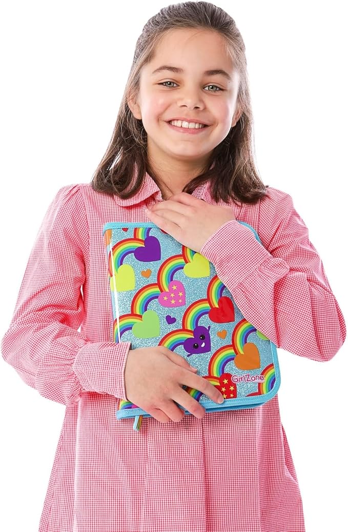 GirlZone 43-Piece Rainbow Filled Pencil Case with Supplies - Ages 7+ - Art Kit, Marker Binder & Stationery Set for Kids