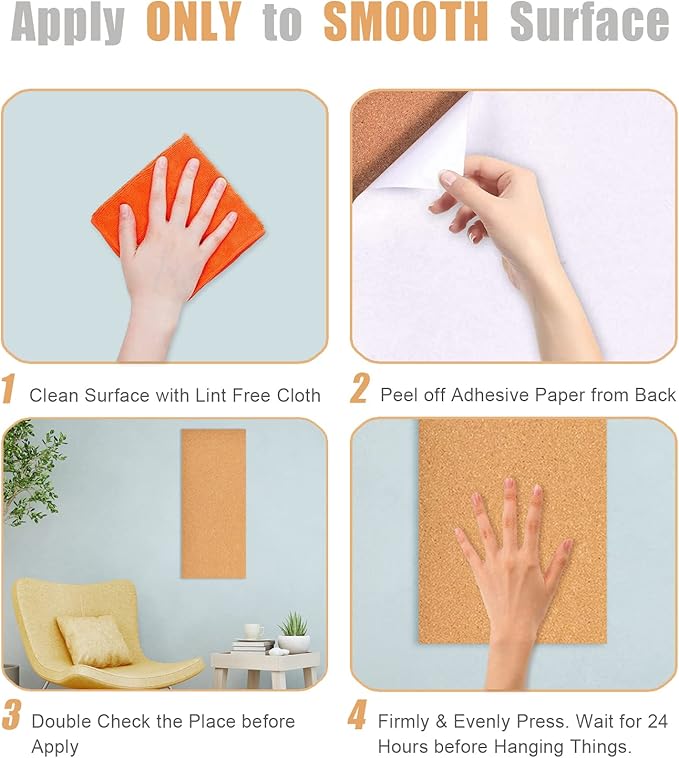 17x8 Cork Board Tiles Bulletin Board, 1/4" Thick Self-Adhesive Cork Boards for Walls, Cork Tiles Vision Board for Home, Office, School, Bulletin Board Decorations(6mm,8pc)