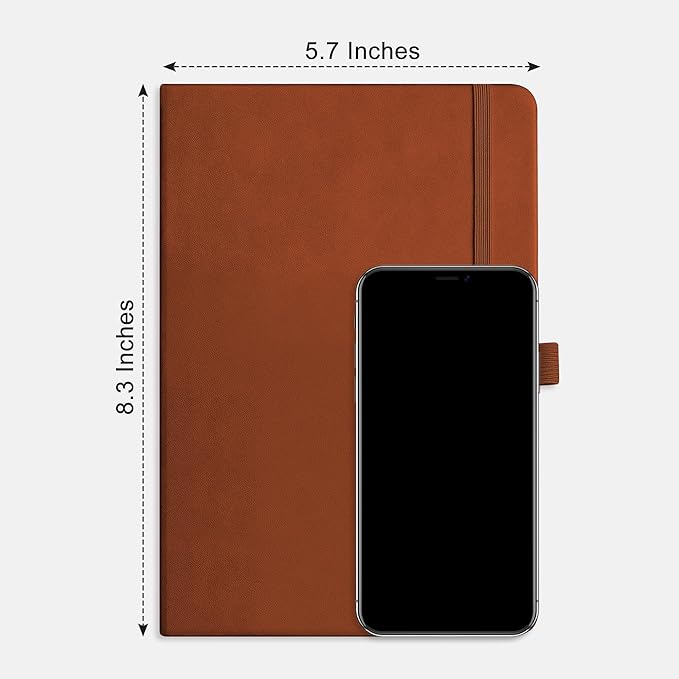RETTACY Dotted Journal Notebook, 192 Pages, A5 Medium Size (5.7'' x 8.3''), Leather Hardcover, 100 GSM Thick Paper, for Bullet Journaling, Planning, Tracking (Brown)