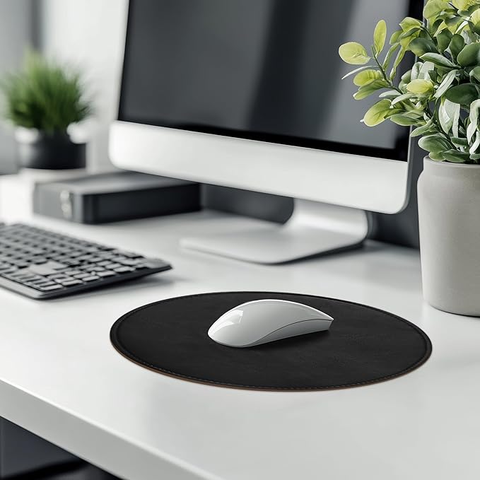 Mouse Pad,Round Mouse Pad,PU Mouse Pad,Leather Mouse Pad with Stitched Edge Micro-Fiber Base with Non-Slip Waterproof,Mouse Pad for Computers,Laptop,9 x 9 Inch (Ruffle Detailed Black)