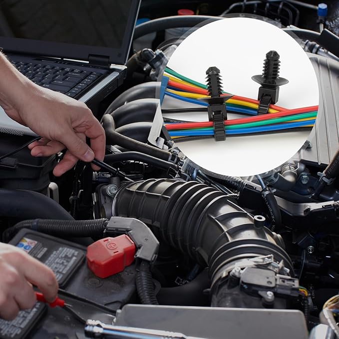 210 PCS Automotive Installation Black Push Mount Cable Zip Ties Assorted Sizes, Heavy Duty Self-Locking UV Resistant Wire Ties - For Indoor Wire Bundling, Construction, Automotive