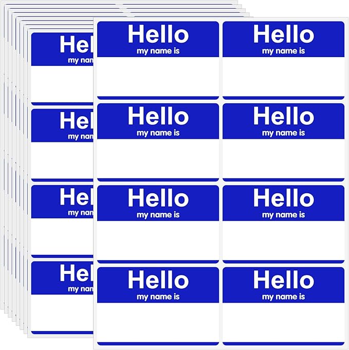 200 Pcs Hello My Name is Tags, 3.5" x 2.25" Blue Adhesive Labels for Office, Meeting, School, Teachers and Mailing