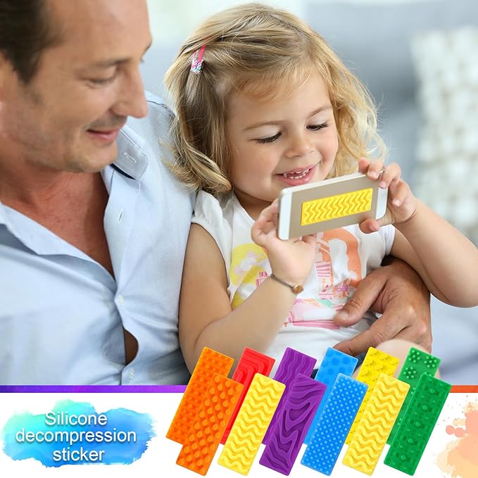 Ireer 12 Pcs Textured Sensory Stickers Silicone Desk Fidget Decals Thick Mental Health Stickers Strips Different Textured Calm Decals Stress Anxiety Relief Items for Adult Autism Adhd Desk Office Gift