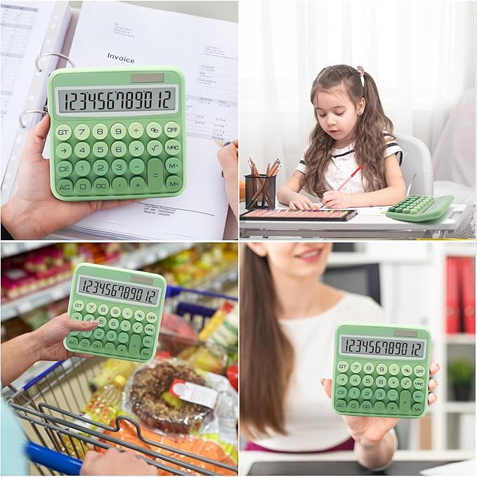 Gradient Green Calculator, UPIHO Standard Calculator 12 Digit with Large LCD Display and Big Buttons, Green Office Supplies for Women, Cute Desk Accessories for Office, School, Home, Business