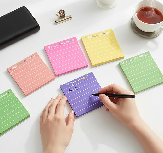 24 Pcs Inspirational Sticky Notes 3x3'' Motivational Sticky Notes Pad with Lines Cute Employee Appreciation Sticky Notes Thank You Gift Bulk for Teacher Coworkers Office Supplies Students (12 Color)