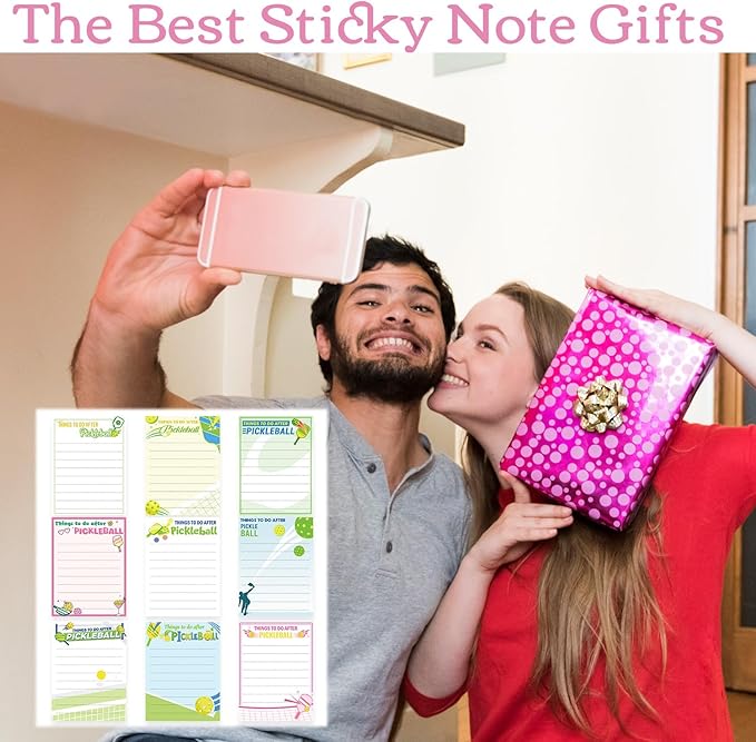 Pickleball Sticky Notes Gifts - 9 Pack Funny Pickleball Memo Notepads 3x4 Inches, Cute Sport Themed Self-Adhesive Mini Pads, Office School Supplies for Coworkers Students (450 Sheets)