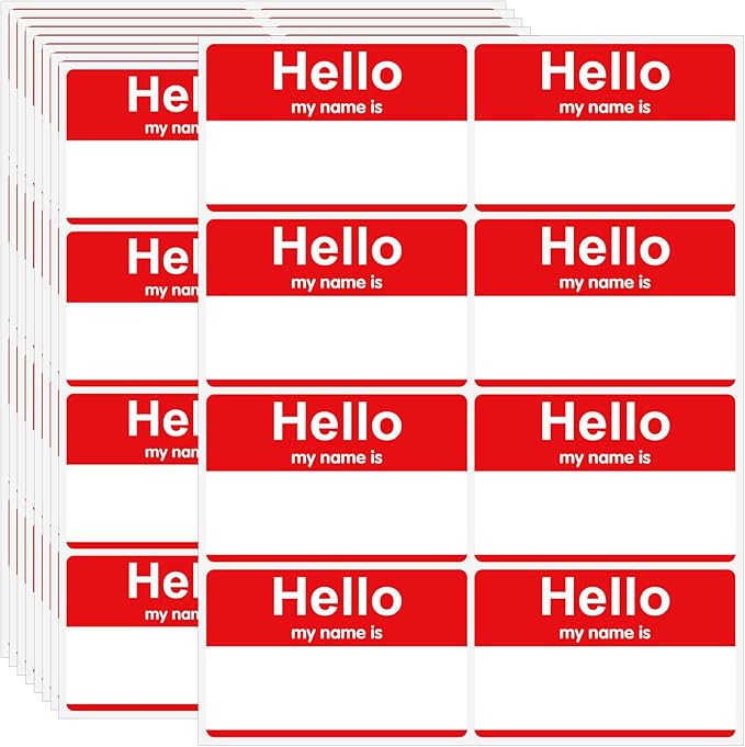 200 Pcs Name Tags Sticker, 3.5" x 2.25" Hello My Name is Stickers, Large Nametag Badge Red Adhesive Hello Name Tag Stickers Label for Office, Meeting, School, Teachers and Mailing