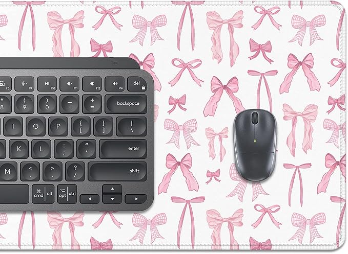 Pink Bow Desk Pad Mouse Pad,Large XL Mouse Mat with Stitched Edges,Non-Slip Rubber Base Mousepad for Office PC Keyboard Laptop and Home Work Desk Mat(31.5X11.8 in)
