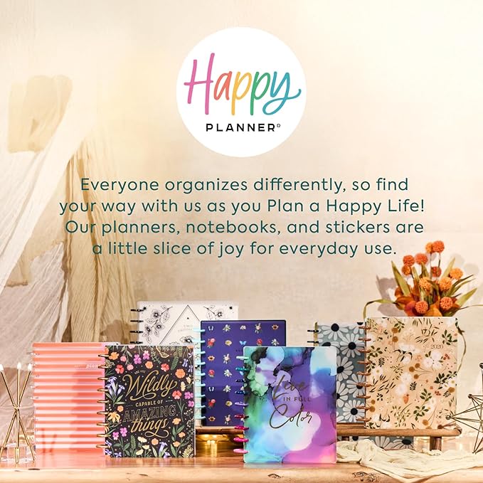 Happy Planner Disc-Bound Planner Jan.–Dec. 2026, Includes 3 Extra Months and 2 Sticker Sheets, Big Size, 8.5" x 11", Dashboard Layout, Bright & Bushy