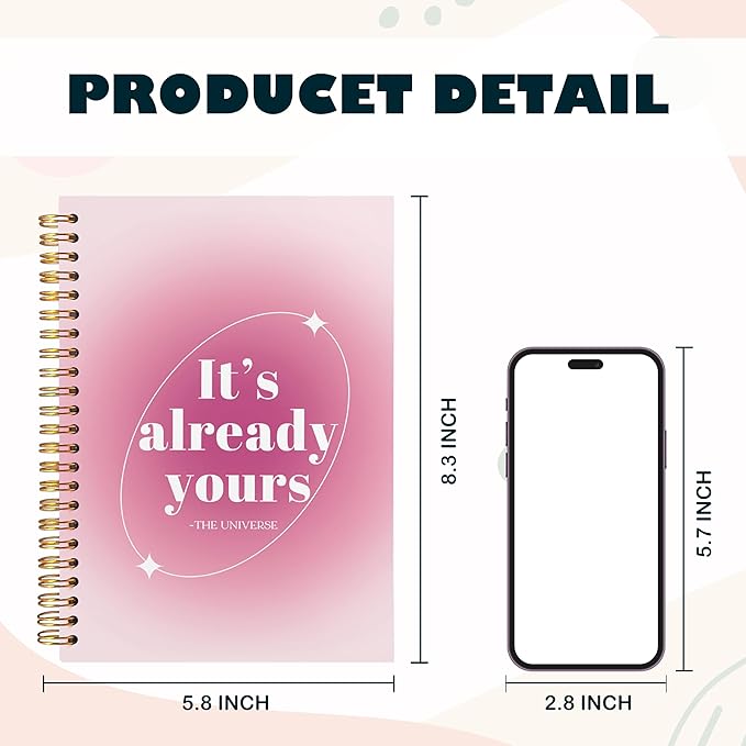 BearCake Preppy Pink Aura Notebook Journal, It's Already Yours Inspirational Notebook, Pink Office Supplies Aesthetic Desk Accessories for Women, Hardcover Spiral Notebook 5.5x8.3