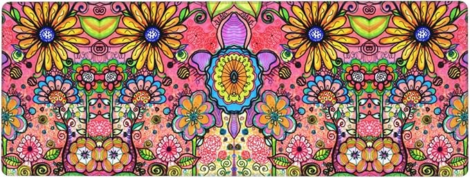Hippie Flowers Large Mouse Pad with Stitched Edges Long Non-Slip Rubber Base Mousepad Laptop Keyboard Mat Desk Pad for Office Home Desk Decor, 31.5" X 11.8"