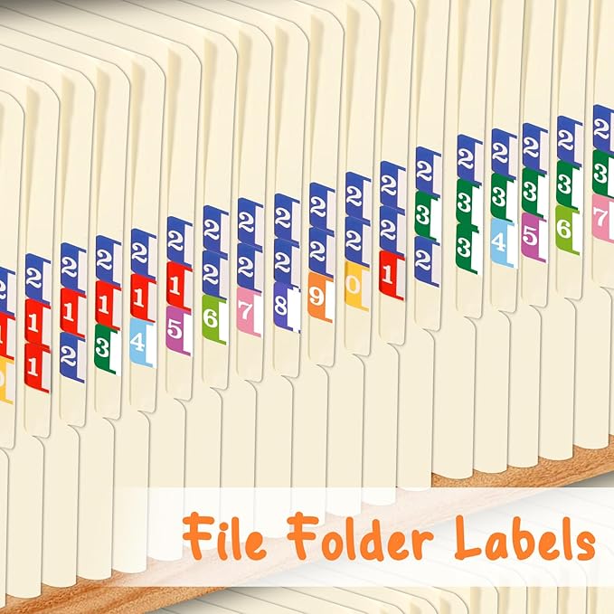 10 Rolls Number File Folder Labels Set Color Series Chart Stickers with Wooden Tray Set of Numbers 0-9 File Labels for File Folders Number Label Index Numeric Labels Index Stickers for Office School