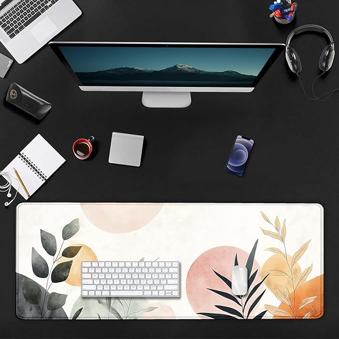 Vintage Cute Boho Large Mouse Pad, Desk Mat Computer Keyboard Pad Non-Slip Rubber Base Waterproof with Stitched Edges for Laptop Gaming, Office & Home 31.5 x 11.8 Inch