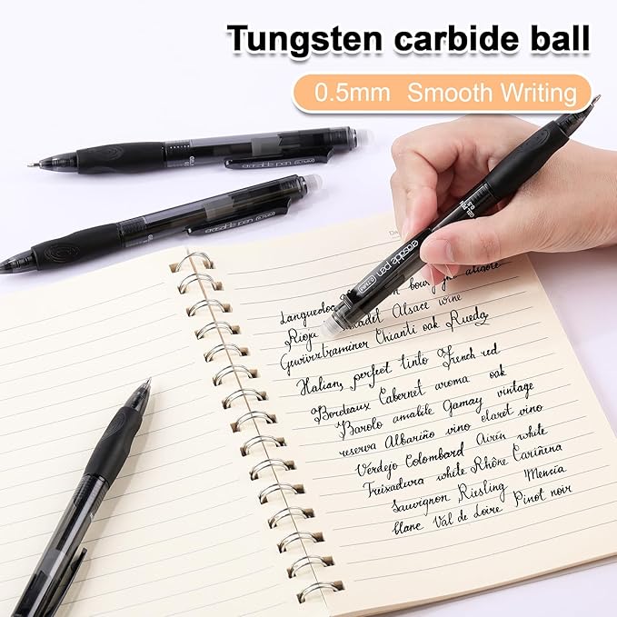 USUAL Retractable Erasable Pens 12 Black Erasable Gel Pen 0.5mm Erasable Gel Pens Black Make Mistakes Disappear Smooth Writing Pen Office Back-to-School Supplies (Black)
