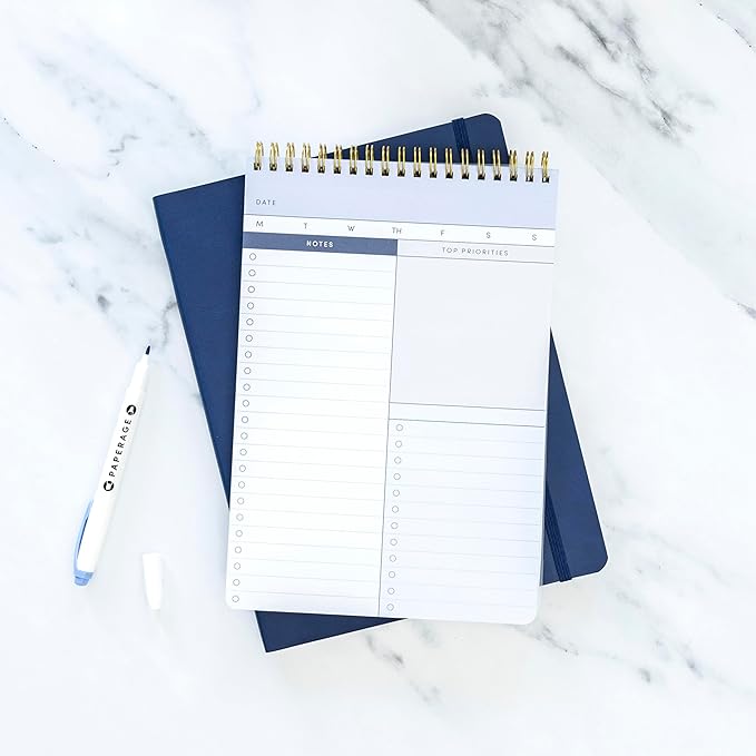 PAPERAGE To Do List Notepad, Daily To Do List Notebook, 60 Double-sided Tear-off Sheets, 3 Pack, 6.5" x 9.5", Undated Daily Planner Checklist for Office, School or Home (Blue/Grey)