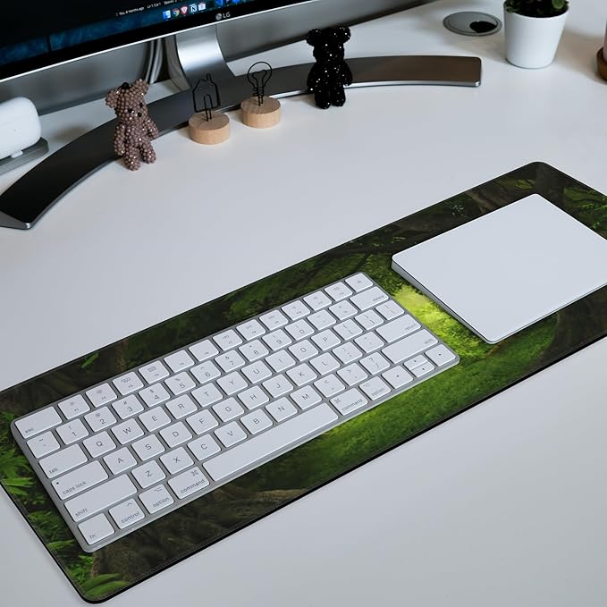 Deep Tropical Jungle Forest Mouse Pad Desk Mat XL Large Gaming Mousepad Extended Computer Keyboard Mat with Non-Slip Rubber Base and Stitched Edge 11.8 x 31.5 Inch for Gaming and Office Work