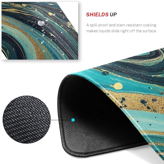 Blue Marble Desk Pad Mat with Stitched Edges and Non-Slip Rubber Base, Premium-Textured Mouse Pad for Laptop, Computer & PC, Gaming & Working, Waterproof Mousepad
