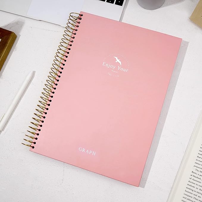 FLYING EAGLE 8.5 x 11 Large Graph Notebook Journal Spiral Graph Grid Notebook 210 Pages Hardcover Notebook Engineering Paper Notebook Graphing Notebook for Men Women, Pink