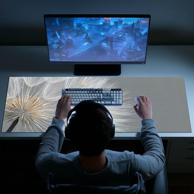 Large Mouse Pad Gaming Mousepad 31.5 x 11.8 Inch Keyboard Desktop Mat Diatomite XL Mouse Pad for Home and Office Desk Accessories with Minimal Dandelion Seed Close-Up Artwork Diatomite