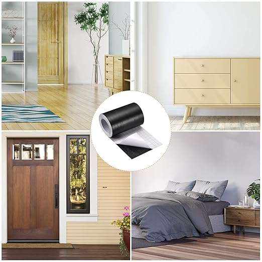 uxcell Wood Grain Tape, 4.72" x33 Ft Wall Paper Border Sticker Self-Adhesive Wood Grain Repair Patch with Scraper for Wall Corner Table Door Sofa Furniture Home Decor (Black)