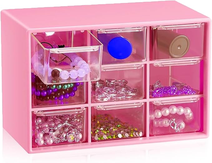6 Pcs Small Drawer Organizer for Desk, Mini Desktop Drawer Organizer with 9 Clear Drawers, Plastic Desktop Craft Storage Box for Desk Office School Home 7.1" x 3. 8" x 4.6" (Multicolored)