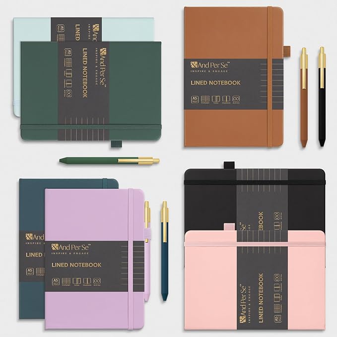 &And Per Se Lined Journal and Pen Set, A5 Leather Hardcover Notebook with Pen & Stationary Set, 160 Pages 100GSM Thick Ruled Paper Journal for Business Work Writing (Royal Blue)